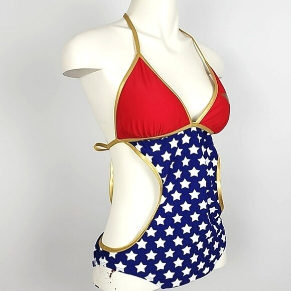 Wonder Woman One Piece DC Comics Red Blue Star Monokini Bathing Swimsuit Sz M - Picture 7 of 16